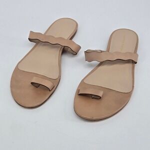 Loeffler Randall Petal Scallop Vachetta Leather Toe Ring Flat Sandals Nude‎ 10 B